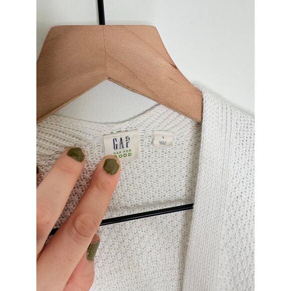 Gap White Textured V Back Cardigan Sweater Large Chunky Knit Minimalist - Picture 9 of 9